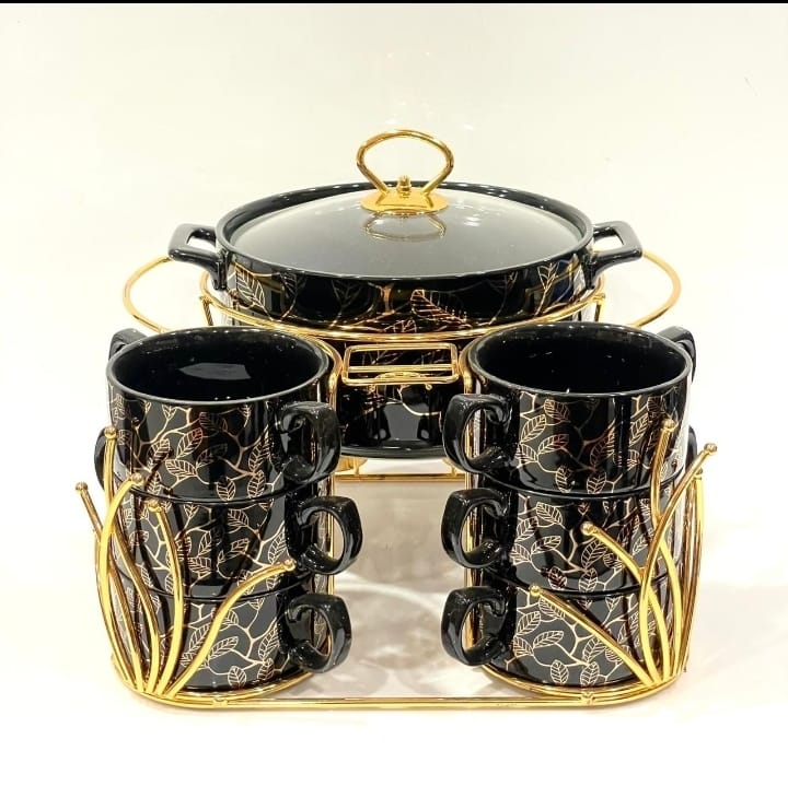 Bone China Serving Soup Set With Golden Stand