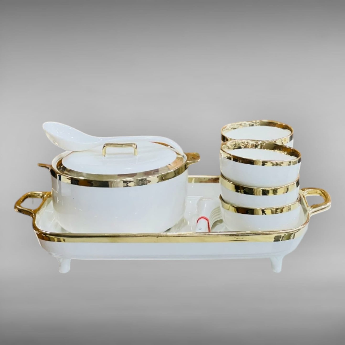 Elegant Design Bone China Soup Set With Golden Edges