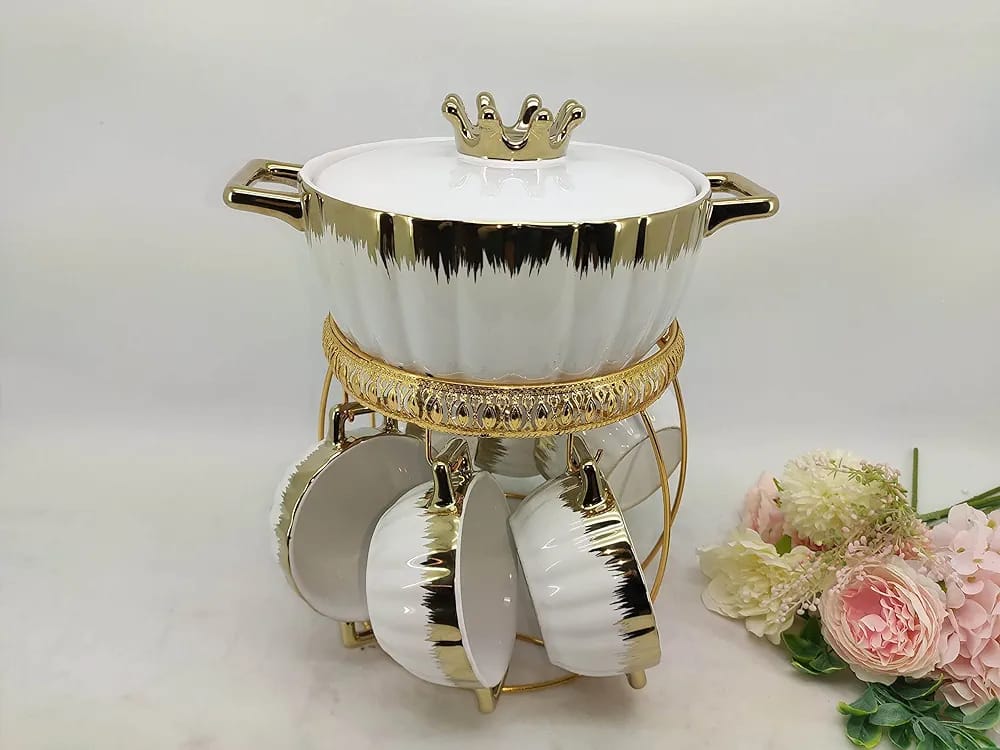 Nordic Style Ceramic Soup Set With Golden stand