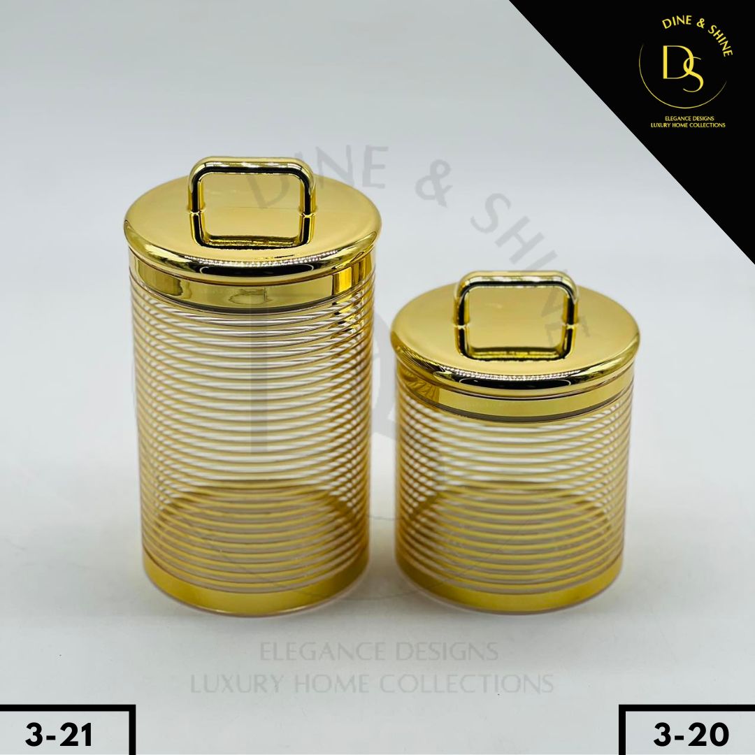 2 Pcs Acrylic Jar Set - Elegant Golden Design