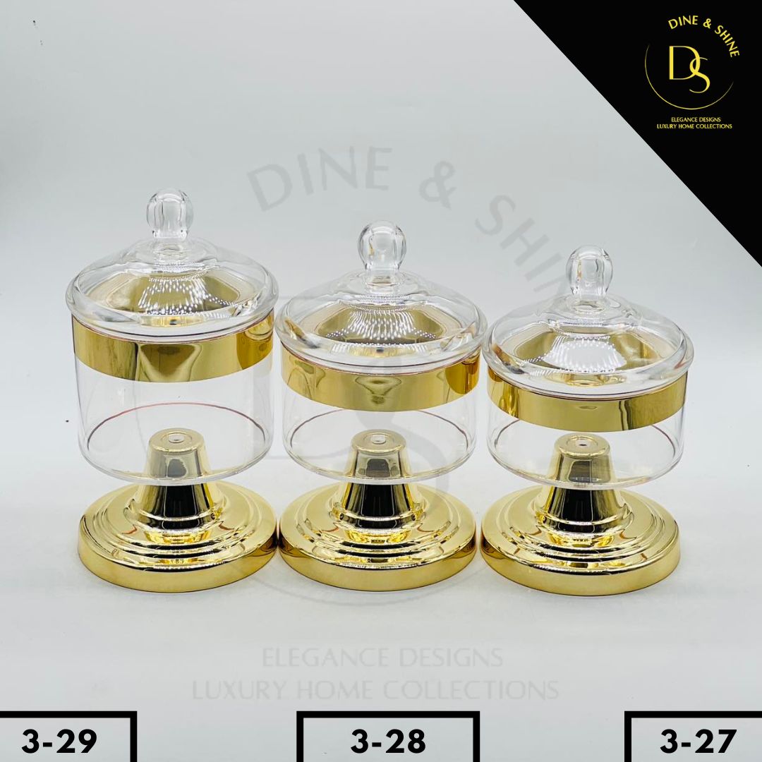 3 Pcs Acrylic Jar Set - Golden & Transparent Design