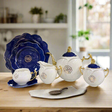 Modern Ceramic Floral Teaset (White & Blue 2.0)