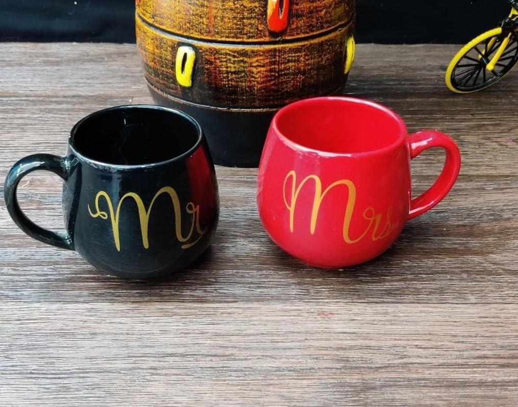 Black & Red Mr and Mrs Couple Mugs - Set of 2