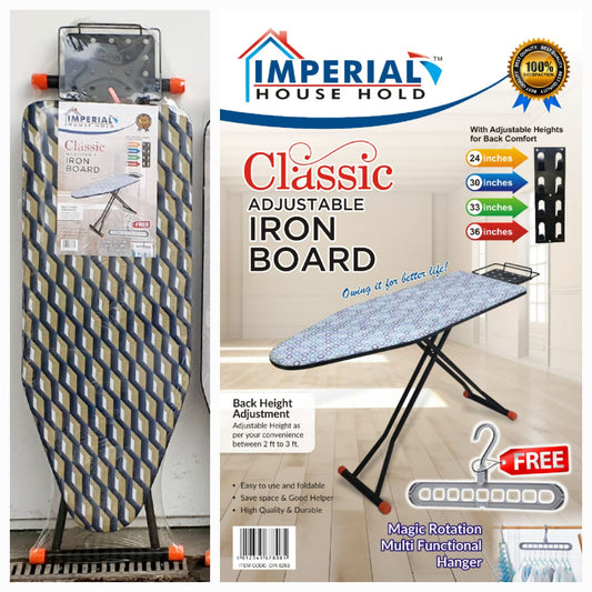 Foldable Deluxe Ironing Board with Big Steam Iron Station Holder