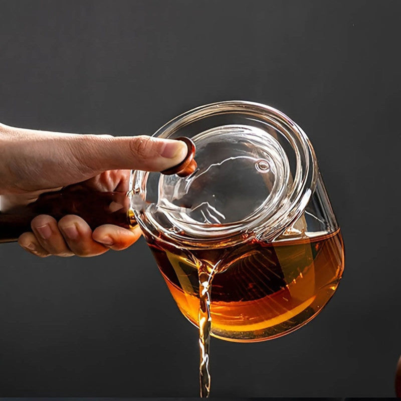 Dual Chamber Glass Tea Infuser with Wooden Handle – Heat-Resistant Teapot for Loose Leaf & Herbal Tea | Adornia.pk