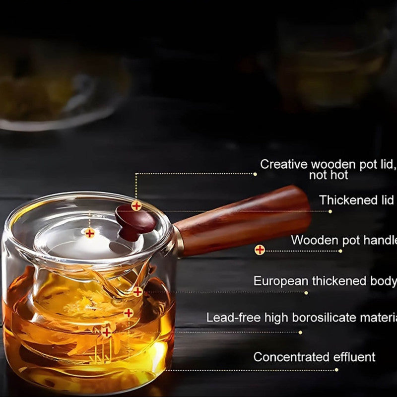 Dual Chamber Glass Tea Infuser with Wooden Handle – Heat-Resistant Teapot for Loose Leaf & Herbal Tea | Adornia.pk