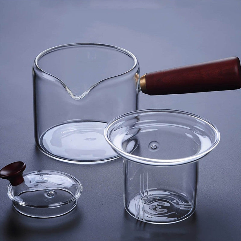 Dual Chamber Glass Tea Infuser with Wooden Handle – Heat-Resistant Teapot for Loose Leaf & Herbal Tea | Adornia.pk