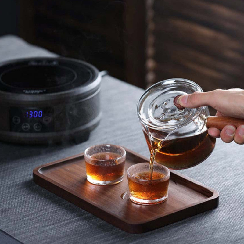 Dual Chamber Glass Tea Infuser with Wooden Handle – Heat-Resistant Teapot for Loose Leaf & Herbal Tea | Adornia.pk