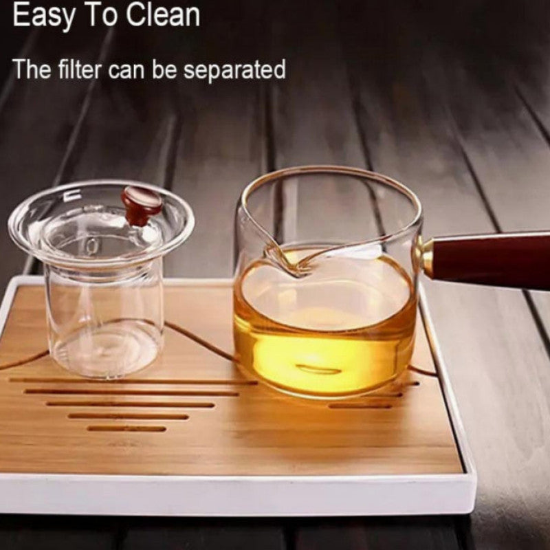 Dual Chamber Glass Tea Infuser with Wooden Handle – Heat-Resistant Teapot for Loose Leaf & Herbal Tea | Adornia.pk