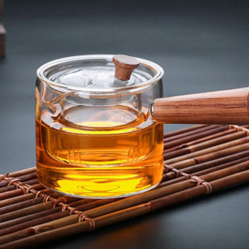 Dual Chamber Glass Tea Infuser with Wooden Handle – Heat-Resistant Teapot for Loose Leaf & Herbal Tea | Adornia.pk