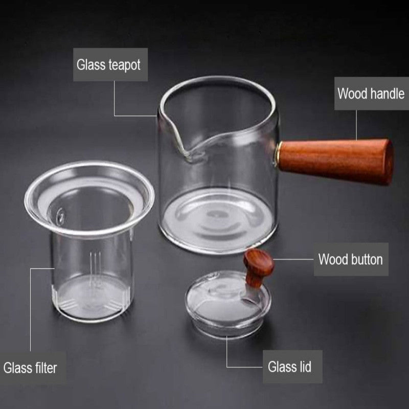 Dual Chamber Glass Tea Infuser with Wooden Handle – Heat-Resistant Teapot for Loose Leaf & Herbal Tea | Adornia.pk