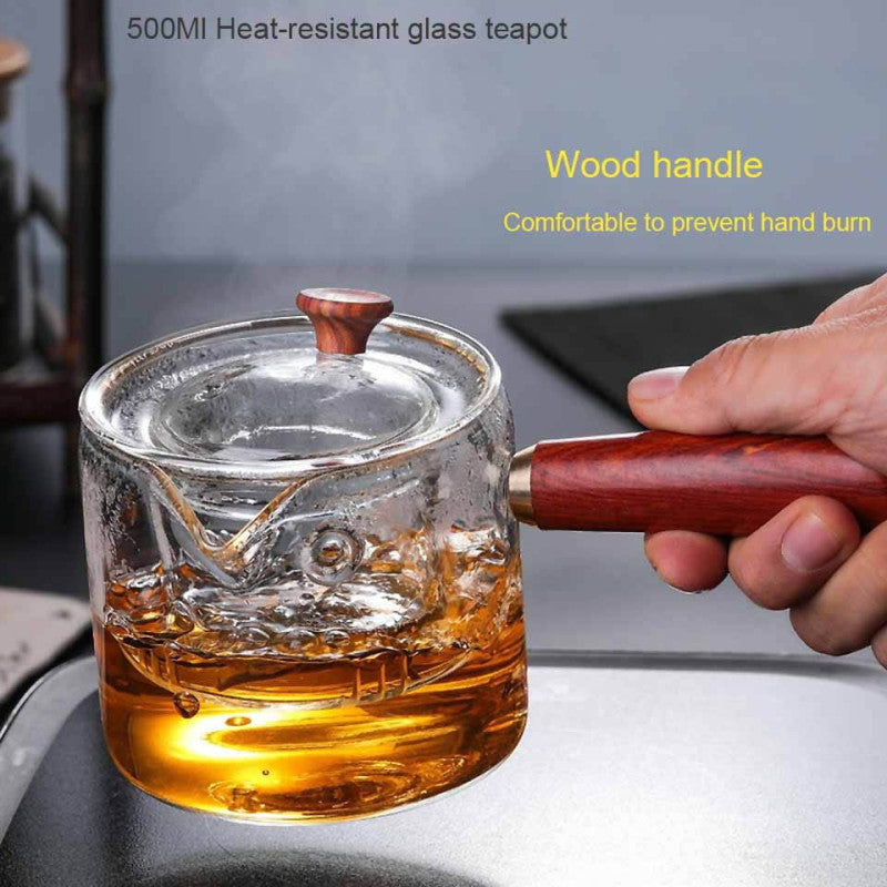 Dual Chamber Glass Tea Infuser with Wooden Handle – Heat-Resistant Teapot for Loose Leaf & Herbal Tea | Adornia.pk