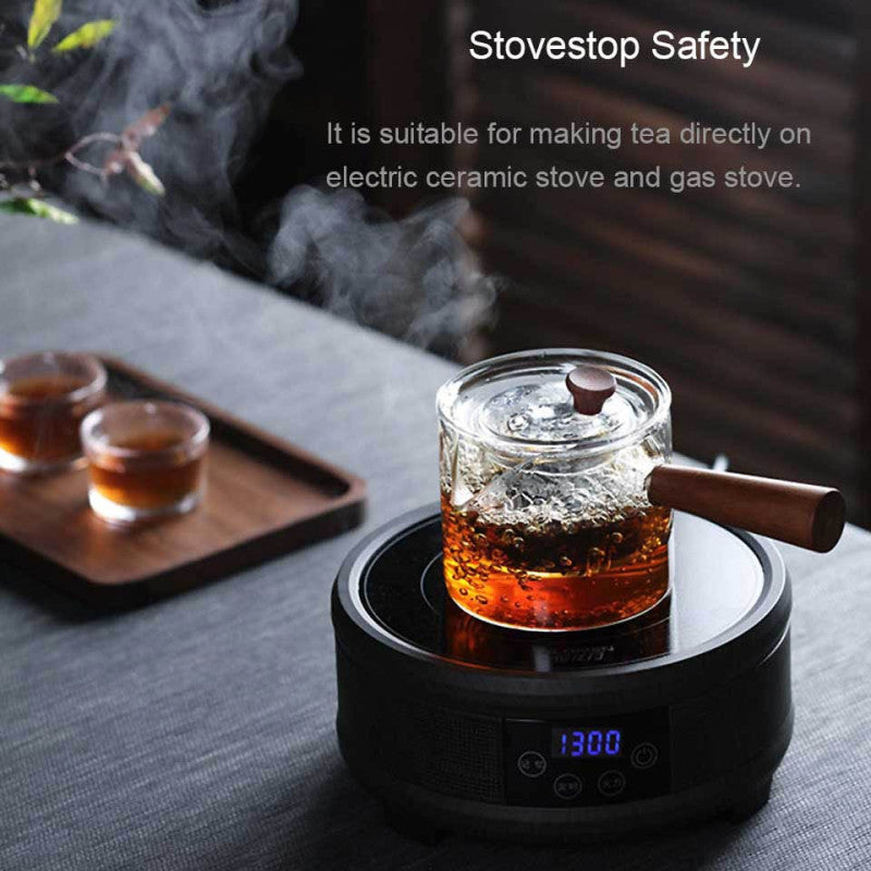 Dual Chamber Glass Tea Infuser with Wooden Handle – Heat-Resistant Teapot for Loose Leaf & Herbal Tea | Adornia.pk