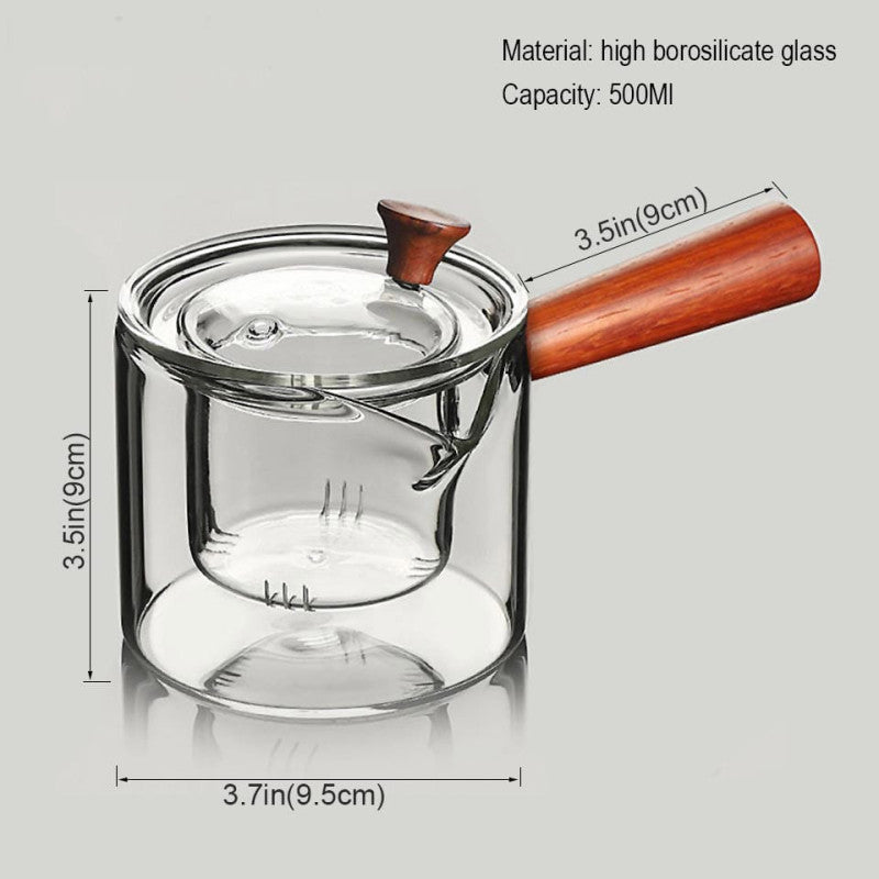 Dual Chamber Glass Tea Infuser with Wooden Handle – Heat-Resistant Teapot for Loose Leaf & Herbal Tea | Adornia.pk