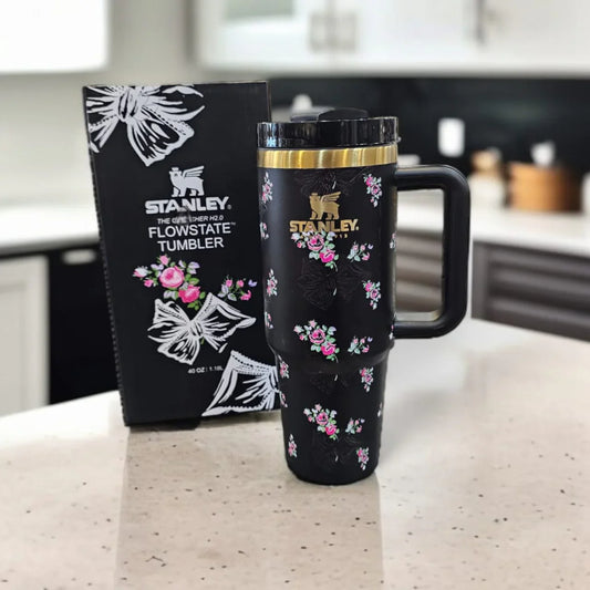 The Floral Quencher H2.0 FlowState™ Tumbler | 40 OZ | Black