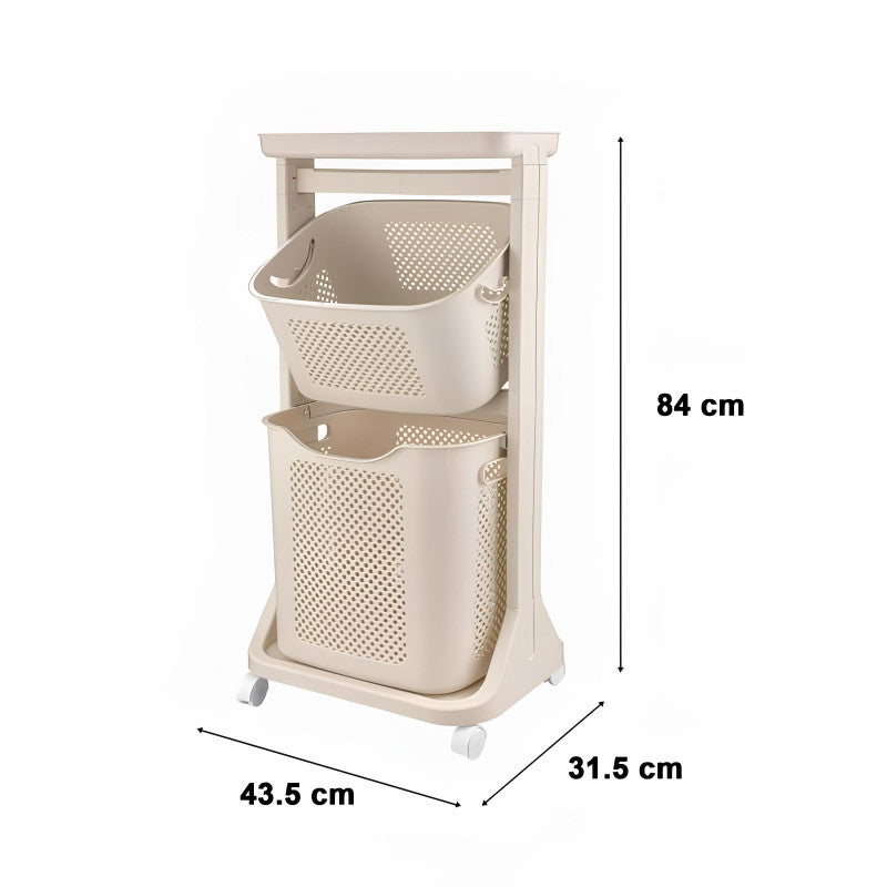 Limon 2-Tier Moveable Laundry Basket with Top Storage – Rolling Double Laundry Organizer for Clothes & Towels | Adornia.pk