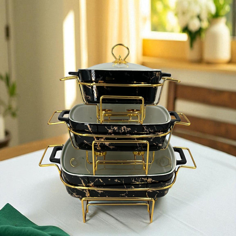 Luxury Imported Black Rectangular Porcelain Serving Dish – Lidded with Handles