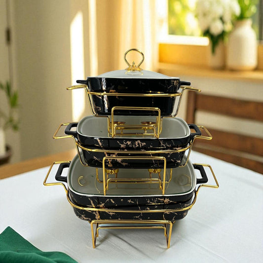 Luxury Imported Black Rectangular Porcelain Serving Dish – Lidded with Handles