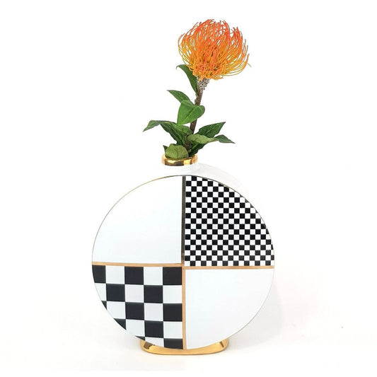 Ceramic Vase Checkered White & Black