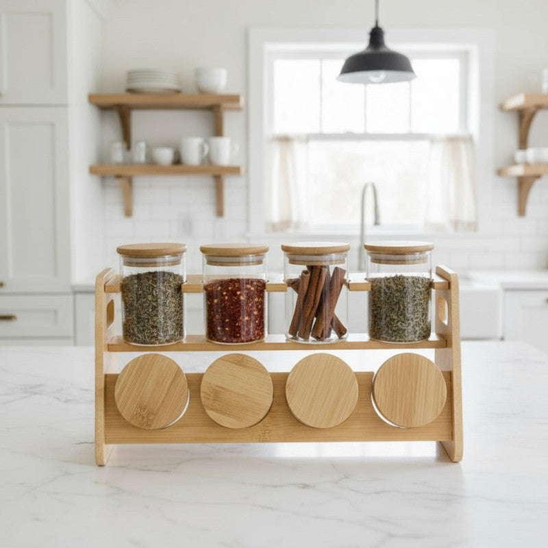 BambooAura Rotating Spice Station – Premium Kitchen Organizer | Adornia.pk