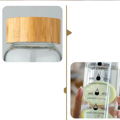HydraMark Glass Bottle with Bamboo Lid & Time Marker