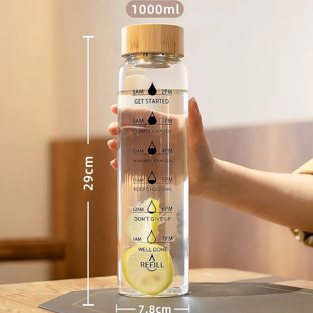 HydraMark Glass Bottle with Bamboo Lid & Time Marker