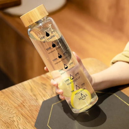 HydraMark Glass Bottle with Bamboo Lid & Time Marker