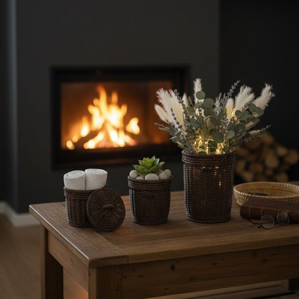 3Pcs Handmade Cylindrical Baskets with Lids (51122) by Ziba