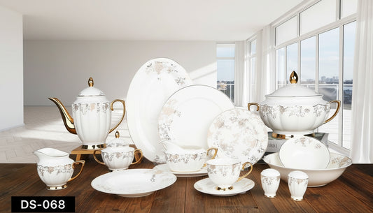 Royal Gold-Vine Full Dinner Service — 65 & 89 Pcs Bone China Set | Elegant Johnson Bros Styling
