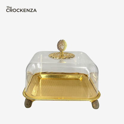 Valencia Luxe Cake Cloche & Serving Platter | Metallic Finish with Acrylic Cover - 10.1" inches