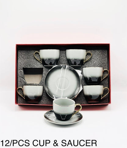 12 Pcs Cup & Saucer Set – Elegant Shaded Colour Design