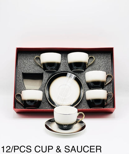12 Pcs Cup & Saucer Set – Elegant Shaded Colour Design