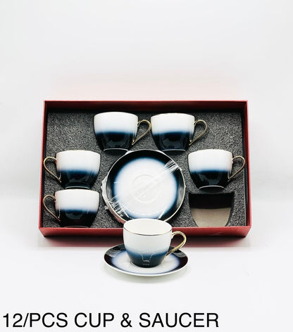12 Pcs Cup & Saucer Set – Elegant Shaded Colour Design
