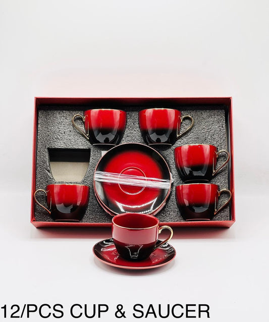 12 Pcs Cup & Saucer Set – Elegant Shaded Colour Design