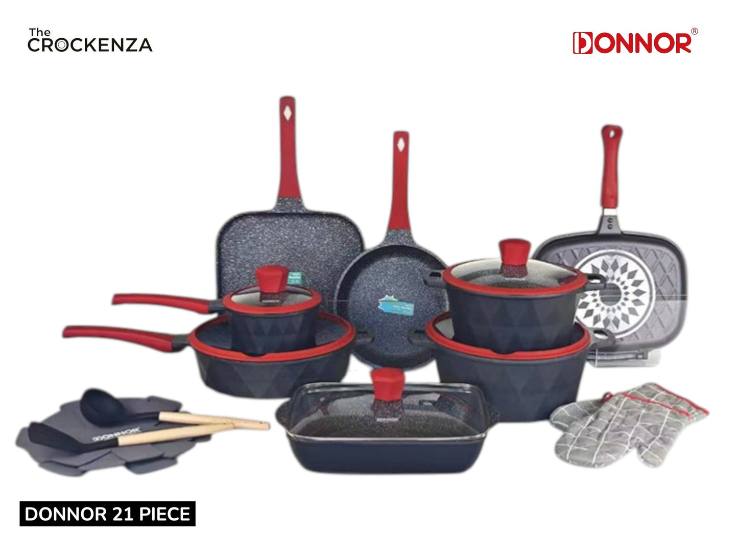 DONNOR 21-Piece Luxury Granite Cookware Set – Non-Stick Pots and Pans with Advanced Never-Stick Technology (PFOA-Free, Induction Ready)