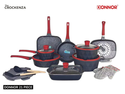DONNOR 21-Piece Luxury Granite Cookware Set – Non-Stick Pots and Pans with Advanced Never-Stick Technology (PFOA-Free, Induction Ready)