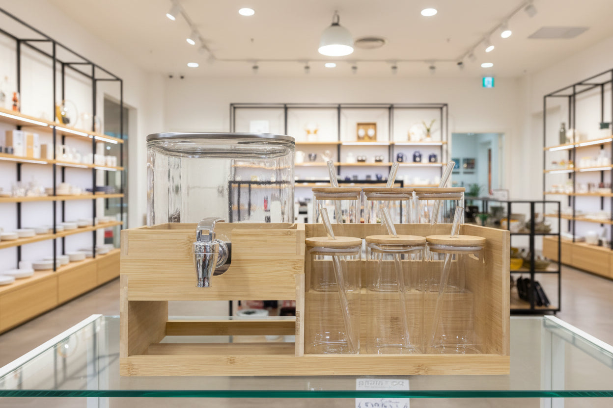 Echou GoldenDeer Glass Dispenser Set with Wooden Stand & 6 Sippers (Copy)