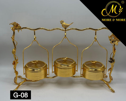 Luxury 3-Piece Gold Partition Dry Fruit Stand – Premium Elegant Serving Set for Elite Homes