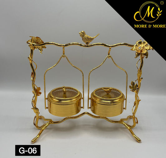 Golden Bird Luxe 2-Partition Dry Fruits Server with Lid
