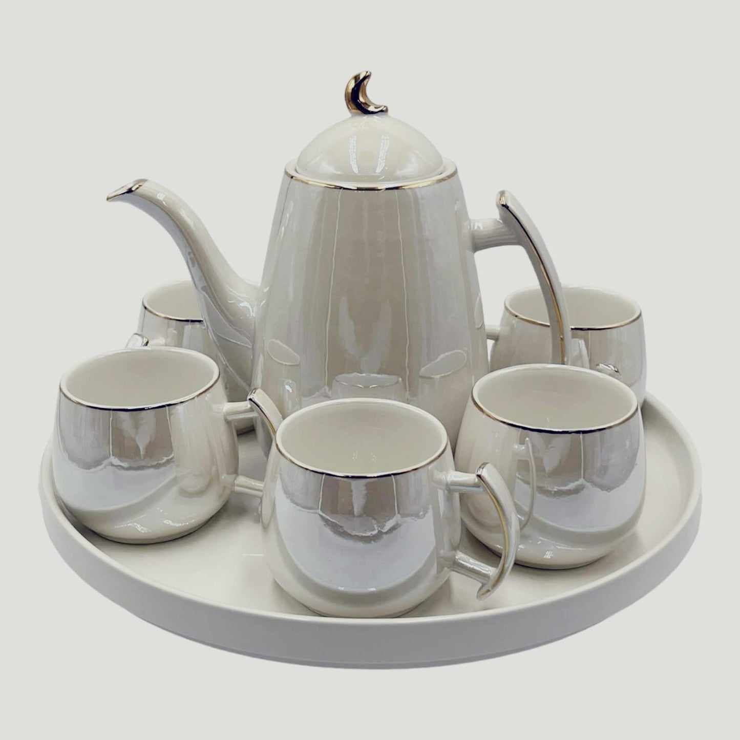 Ceramic Tea Set With 6 Cups 1 Kettle And 1 Tray