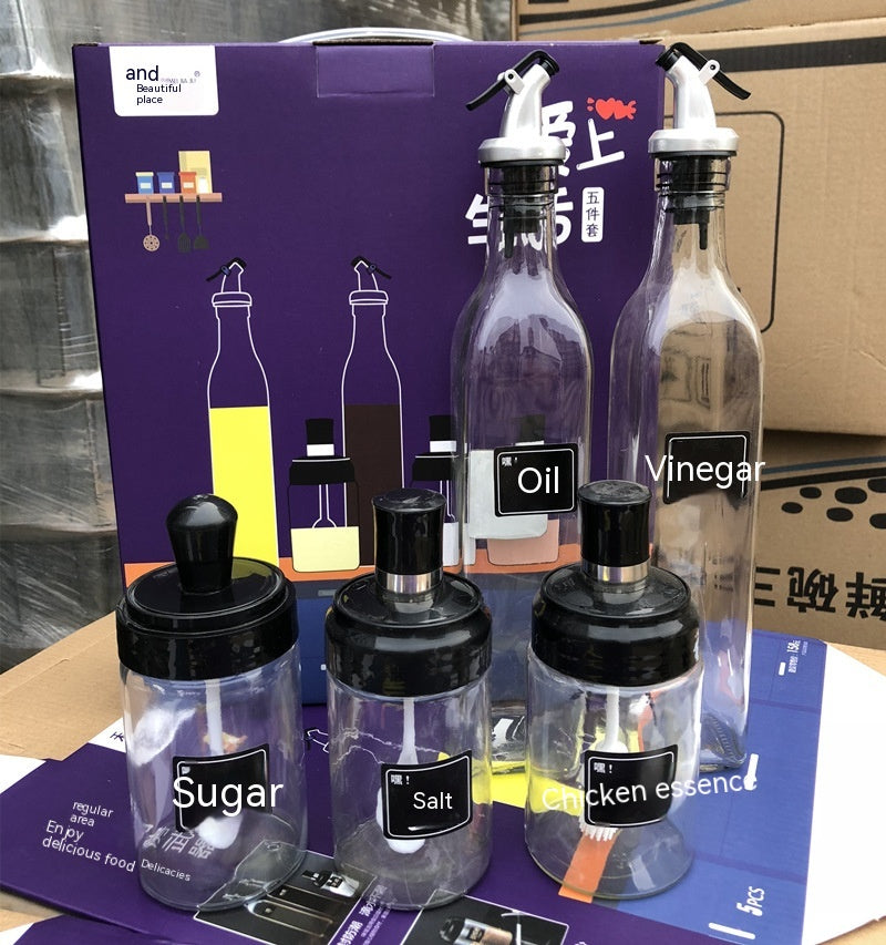 5 piece Set Oil Bottle and Spice Jar