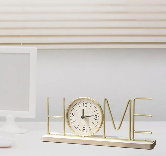 Metal Home Office Desk Clock Wooden Base