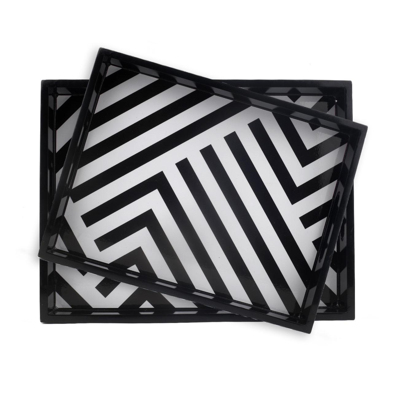 Modern Serving Tray (Black & White Stripes)