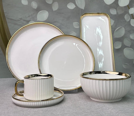 Porcelain Cream Shine Lining Dinner Set - 32 Pieces