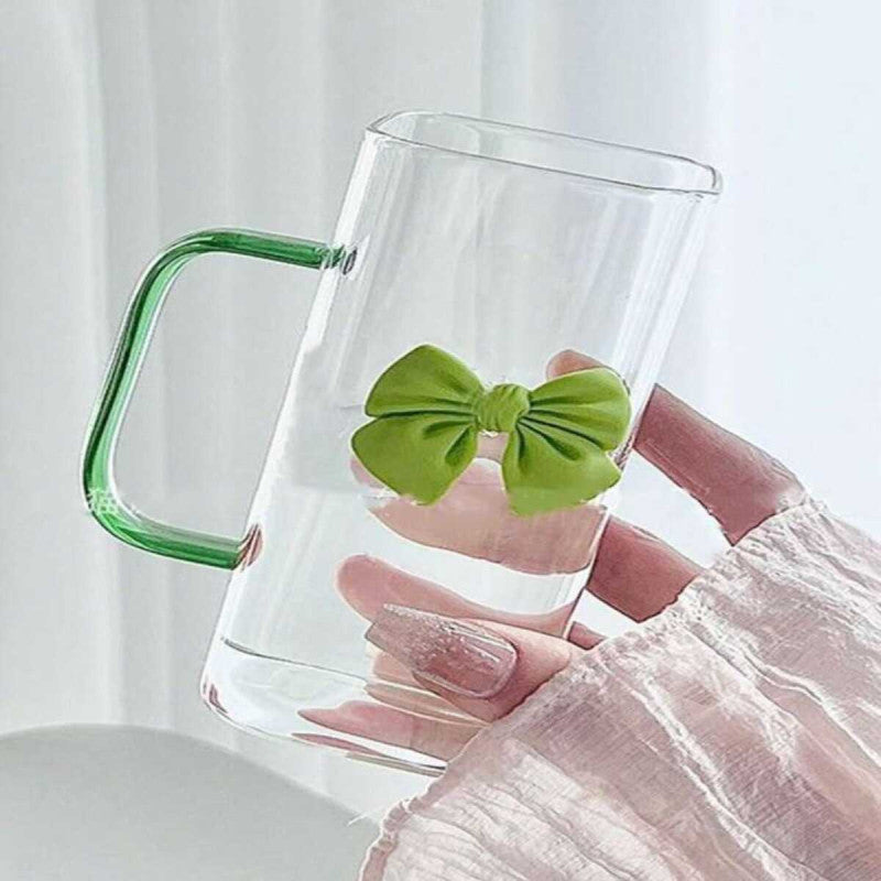 Clear Bow Glass with Lid & Straw – Stylish Drinking Cup for Juices & Smoothies | Adornia.pk