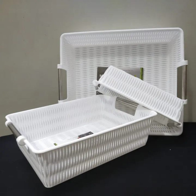 Limon Multipurpose Rectangular Bamboo Basket with Steel Handles – Stylish Storage Organizer for Home & Kitchen | Adornia.pk