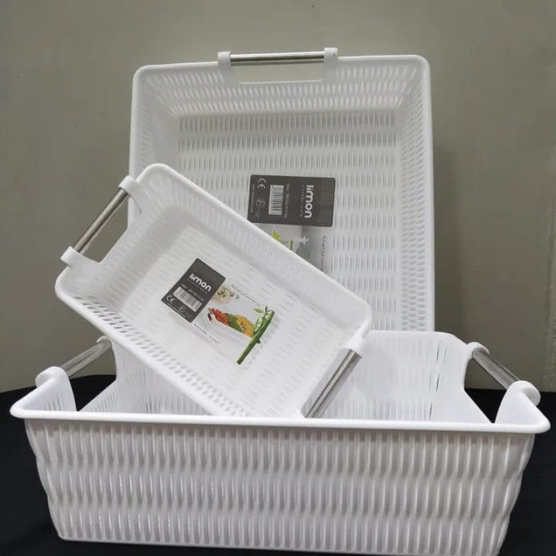 Limon Multipurpose Rectangular Bamboo Basket with Steel Handles – Stylish Storage Organizer for Home & Kitchen | Adornia.pk