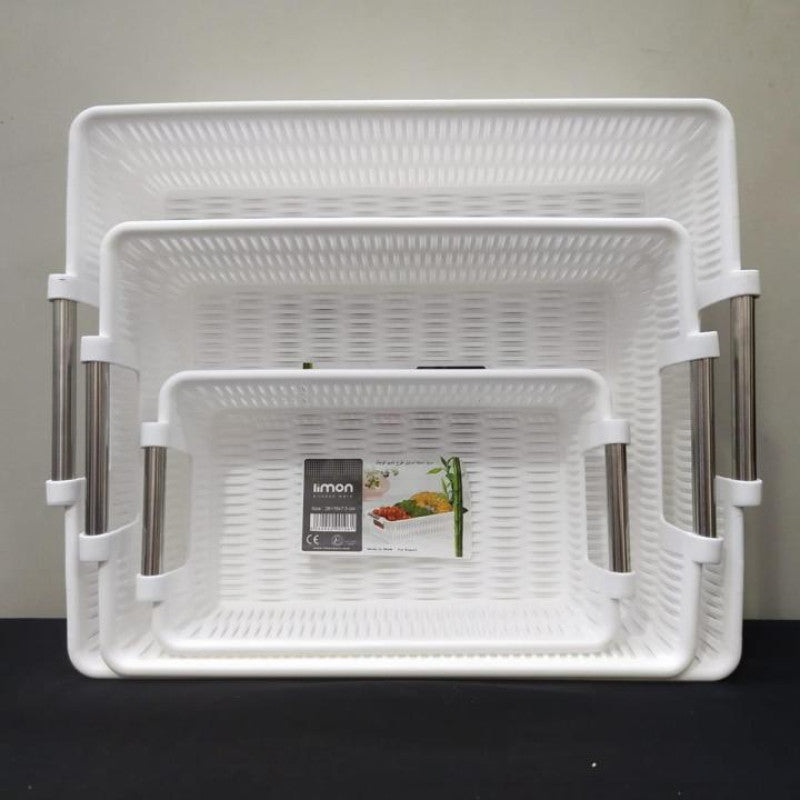 Limon Multipurpose Rectangular Bamboo Basket with Steel Handles – Stylish Storage Organizer for Home & Kitchen | Adornia.pk