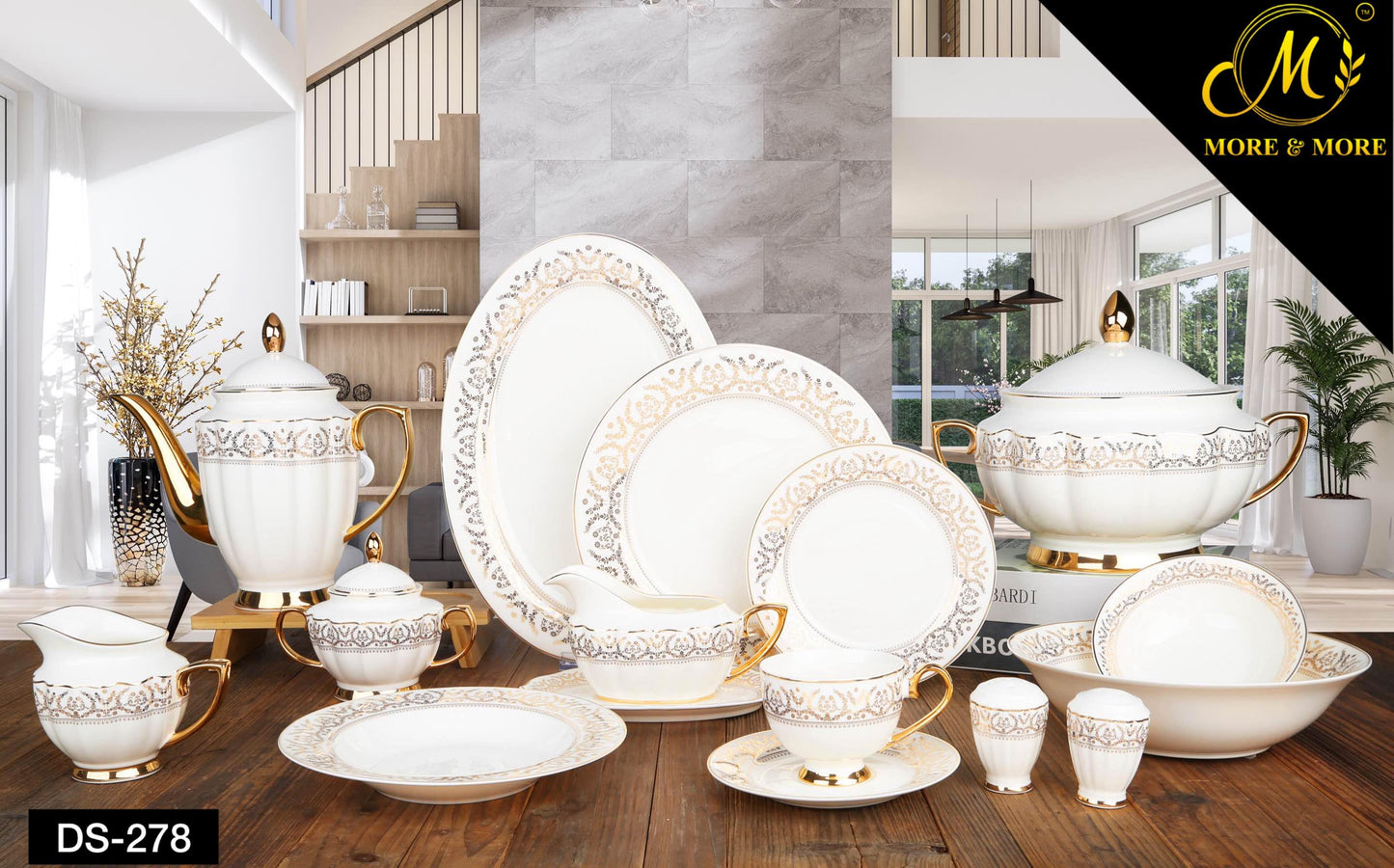 Johnson Bros-Inspired White Golden Dinner Set
