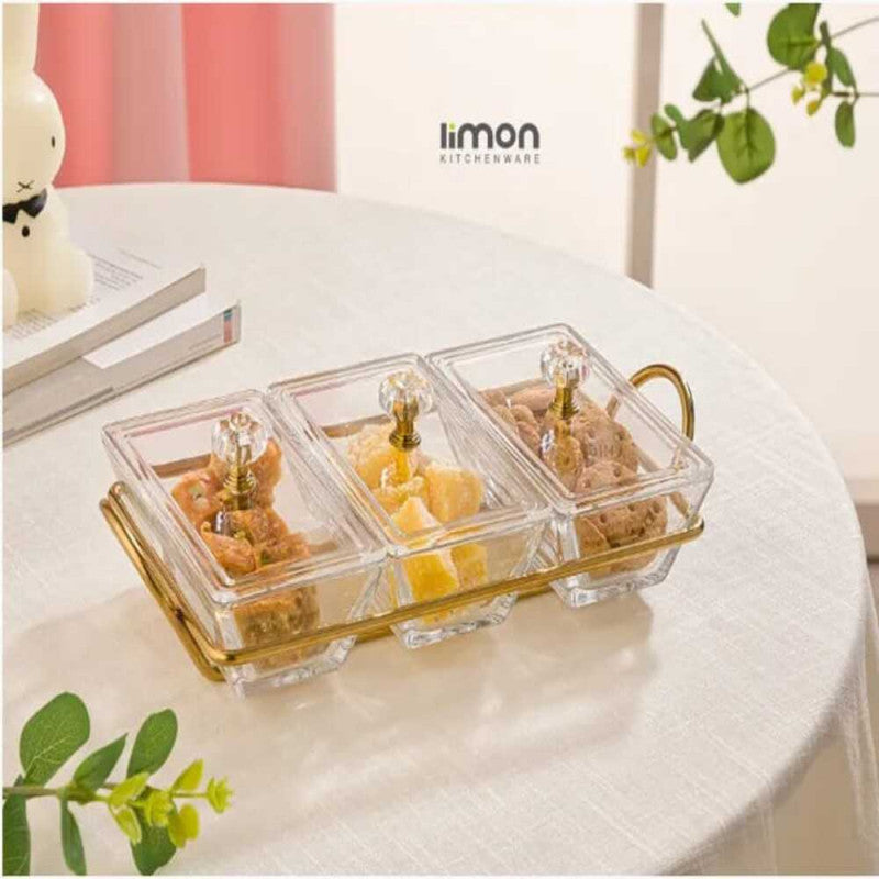 Limon Signature Rectangular Snack Serving Tray Set – Elegant Multi-Compartment Appetizer & Dry Fruit Server | Adornia.pk
